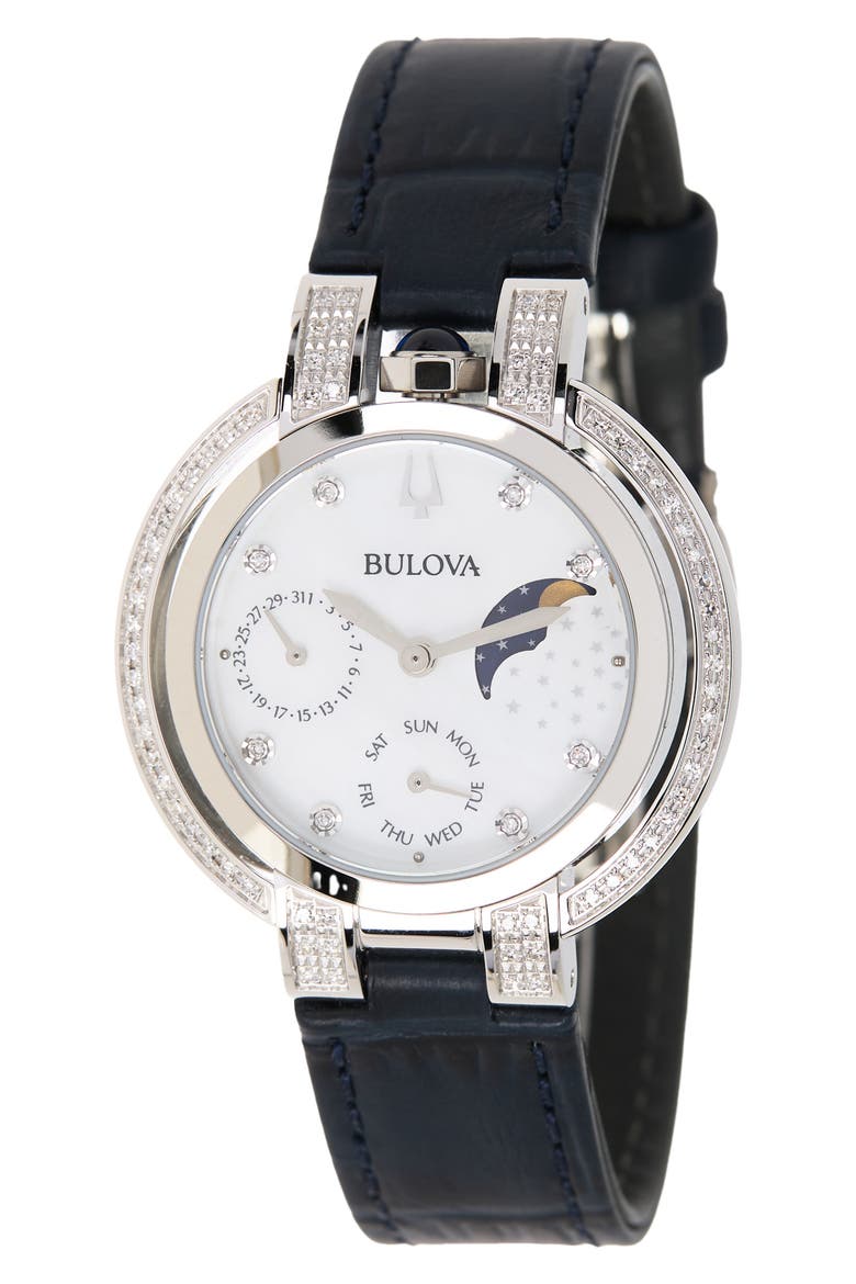 Women's Rubaiyat Diamond Accent Leather Strap Watch, 40mm - 0.36 ctw, Main, color, BLUE