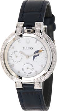 BULOVA Women's Rubaiyat Diamond Accent Leather Strap Watch, 40mm - 0.36 ctw
