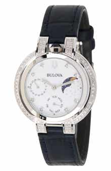 BULOVA Women's Rubaiyat Diamond Accent Leather Strap Watch, 40mm - 0.36 ctw