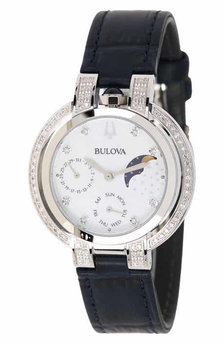 BULOVA Women's Rubaiyat Diamond Accent Leather Strap Watch, 40mm - 0.36 ctw