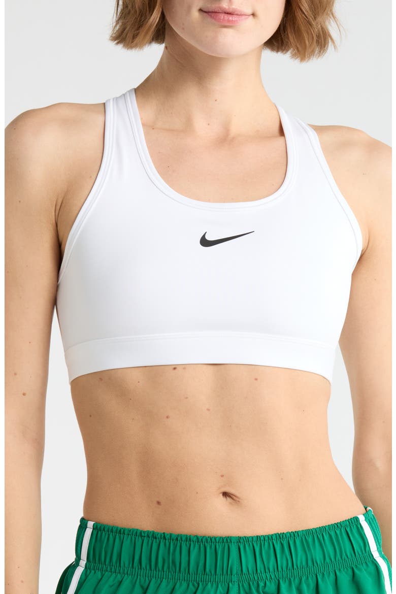 Swoosh Medium Support Dri-FIT Unpadded Sports Bra, Main, color, WHITE/ BLACK