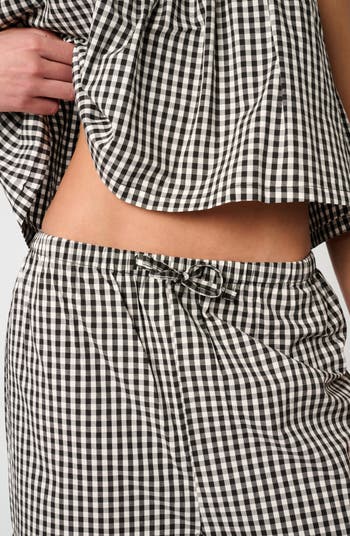 Check Tie Waist Wide Leg Pants