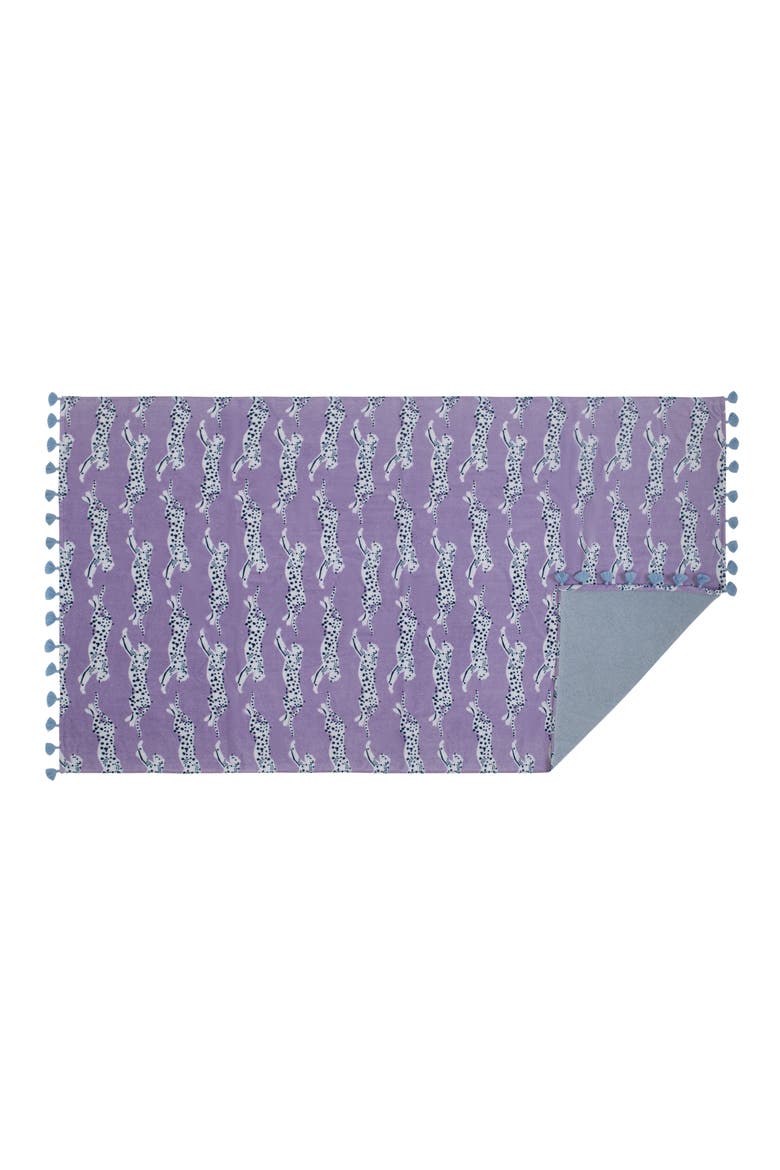 Leaping Leopard Beach Towel, Alternate, color, LILAC