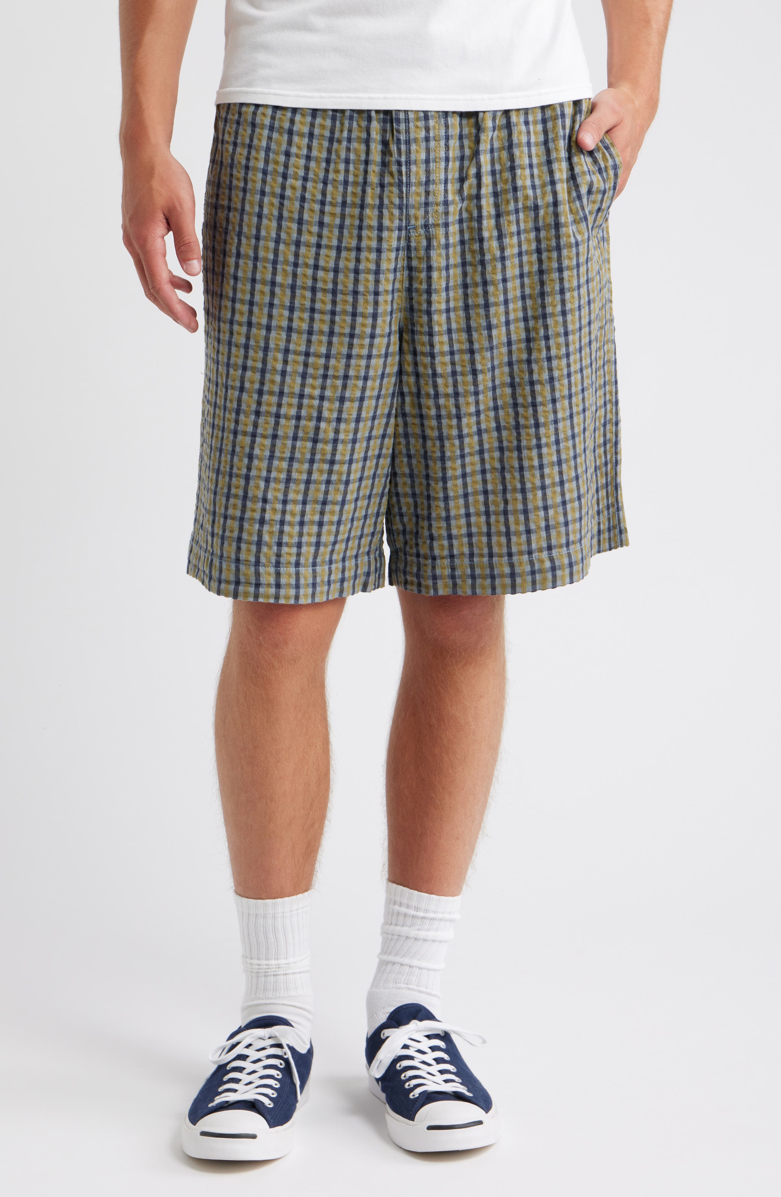 Topman Check Cotton Seersucker Shorts