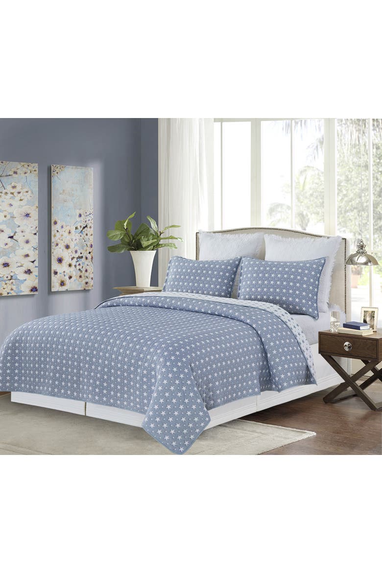 Chambray Star Bedding Quilt Collection Sets, Alternate, color, Blue