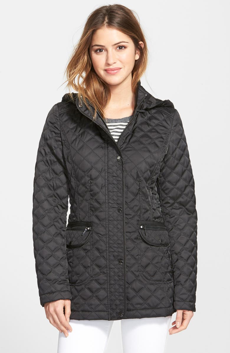 Laundry by Shelli Segal Fly Front Quilted Coat with Detachable Hood, Main, color,