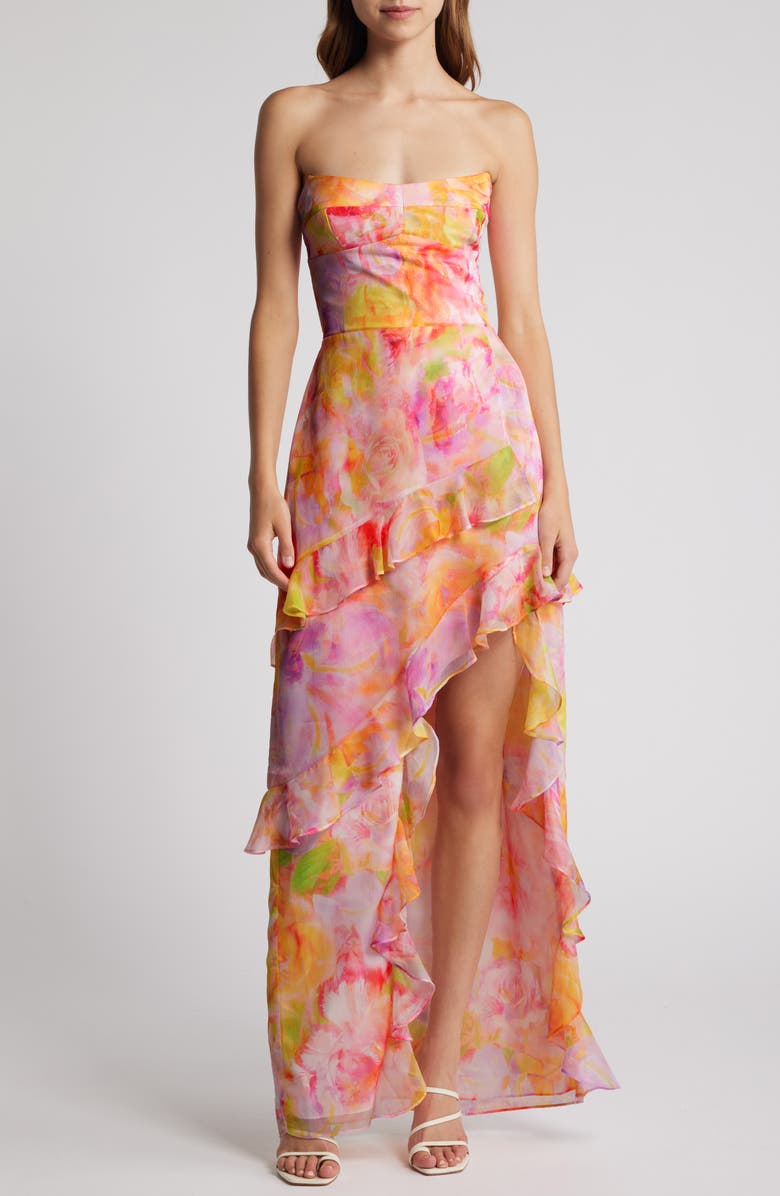 Amanda Uprichard Magnolia Floral Strapless Gown, Main, color,