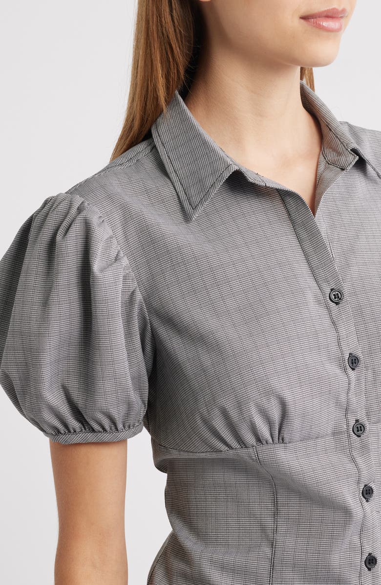 LIONESS Mon Cheri Puff Sleeve Shirt, Alternate, color, Onyx Gingham
