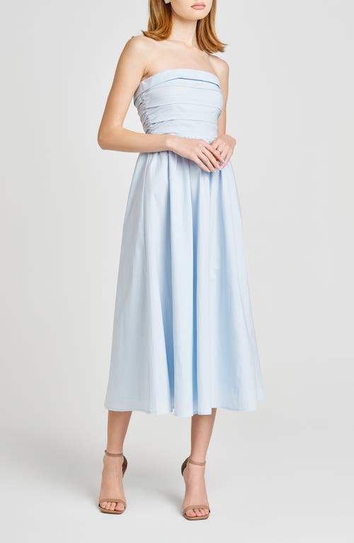 Shop Wayf X Styled By Coco! Sammie Pleat Strapless Stretch Cotton Sundress In Blue