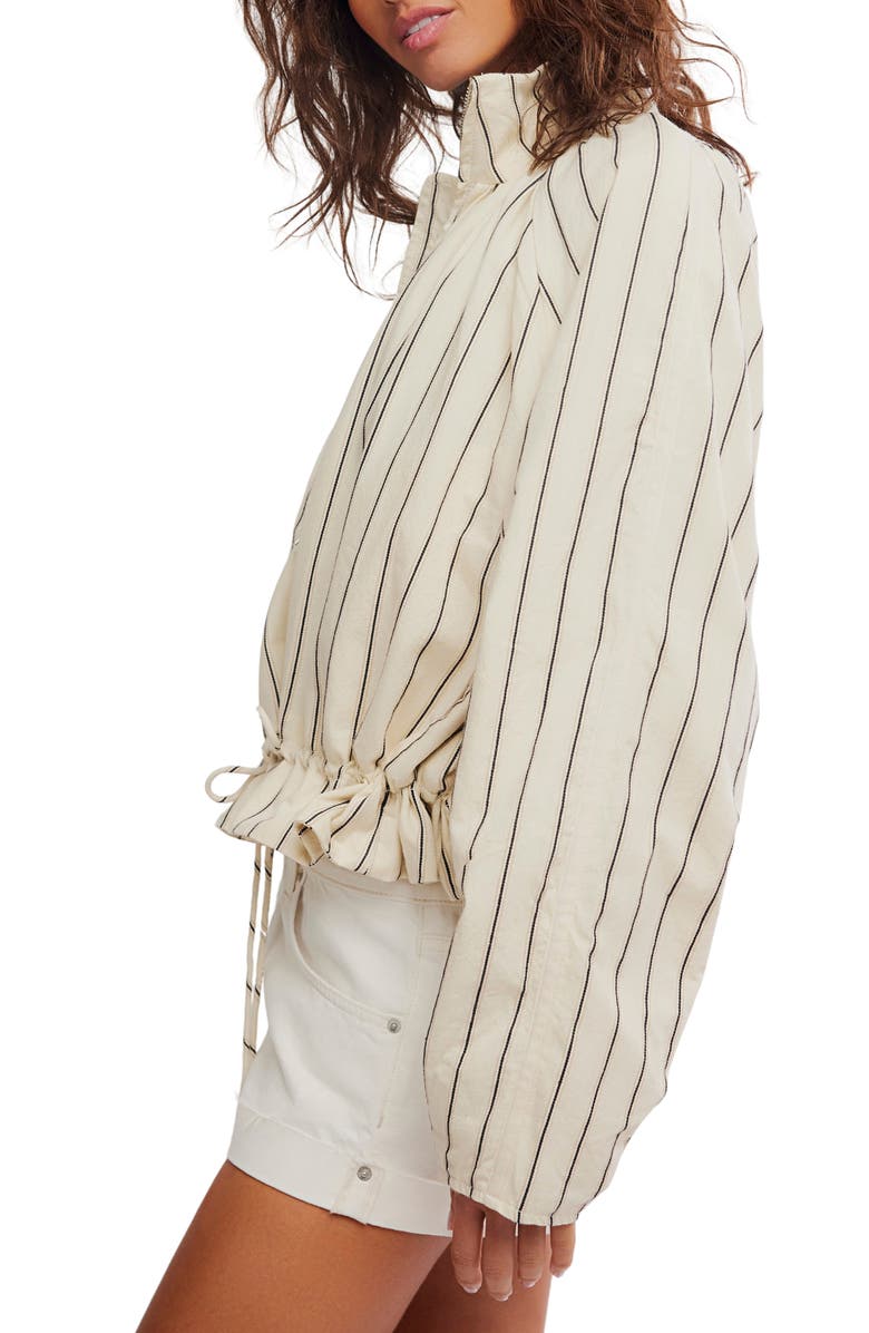 Free People Devon Stripe Ruffle Hem Jacket, Alternate, color, Ivory Combo