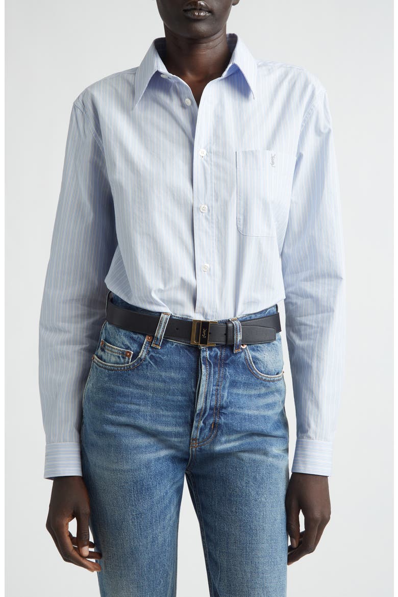 Classic Stripe Button-Up Shirt, Main, color, BLEU/ GRIS