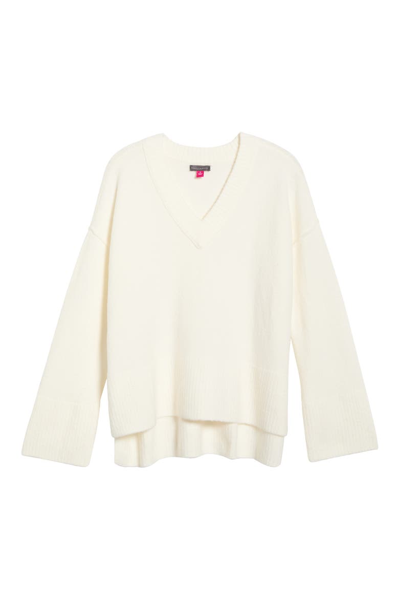 High-Low V-Neck Sweater, Alternate, color, ANTIQUE WHITE