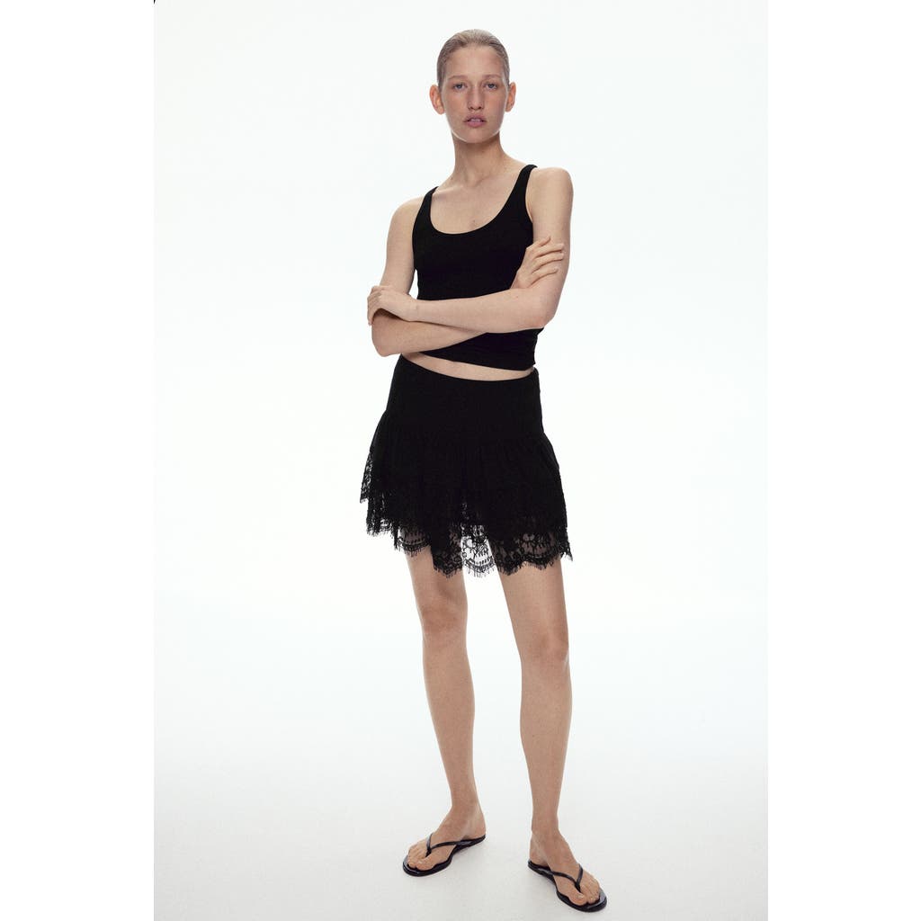H&m Lace-trimmed Mini Skirt In Black