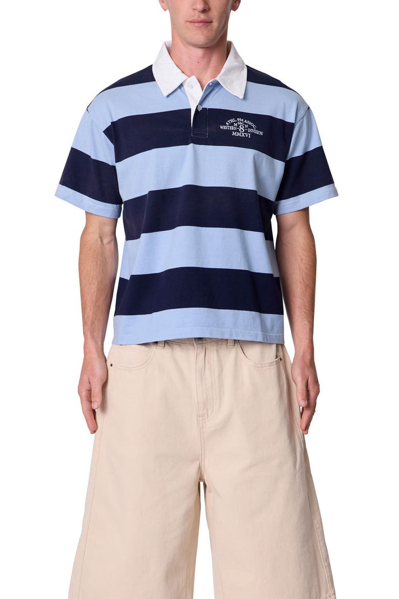 Big Stripe Short Sleeve Rugby Shirt, Main, color, BLUE