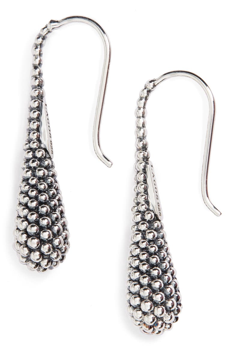 Sterling Silver Caviar Teardrop Earrings, Main, color, STERLING SILVER