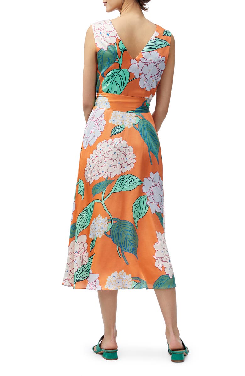 Lafayette 148 New York Floral Print Midi Dress, Alternate, color, Tangerine Multi