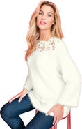 Roaman's Eyelash Lace Neck Sweater