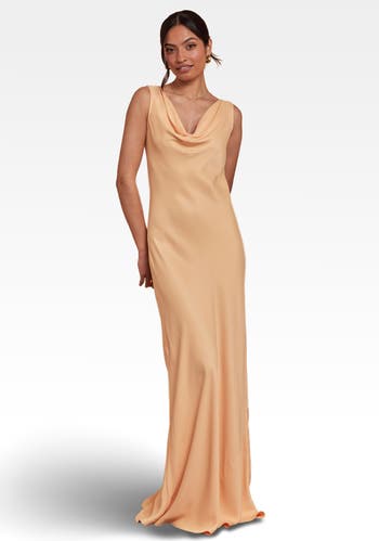 Maids to Measure Women's Pandy Satin Cowl Bridesmaid Dress - Peach