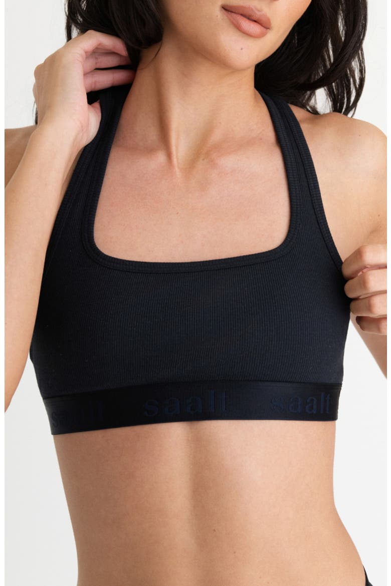 Square Neck Rib Cotton Blend Bralette, Main, color, VOLCANIC BLACK