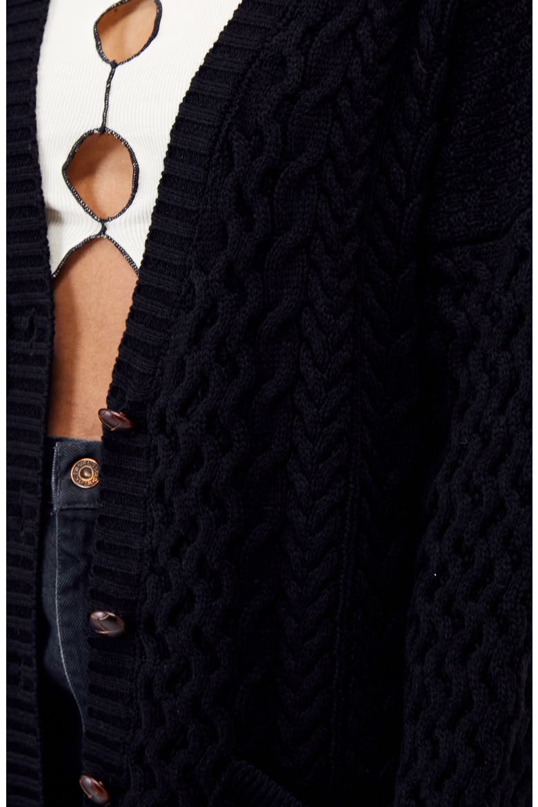 Aran Mix Stitch Cardigan, Alternate, color, BLACK