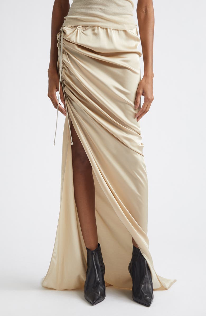 Rick Owens Edfu Ruched Satin Skirt, Main, color, Sand