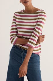 Seasalt Cornwall Sailor Stripe Three Quarter Sleeve Organic Cotton T-Shirt