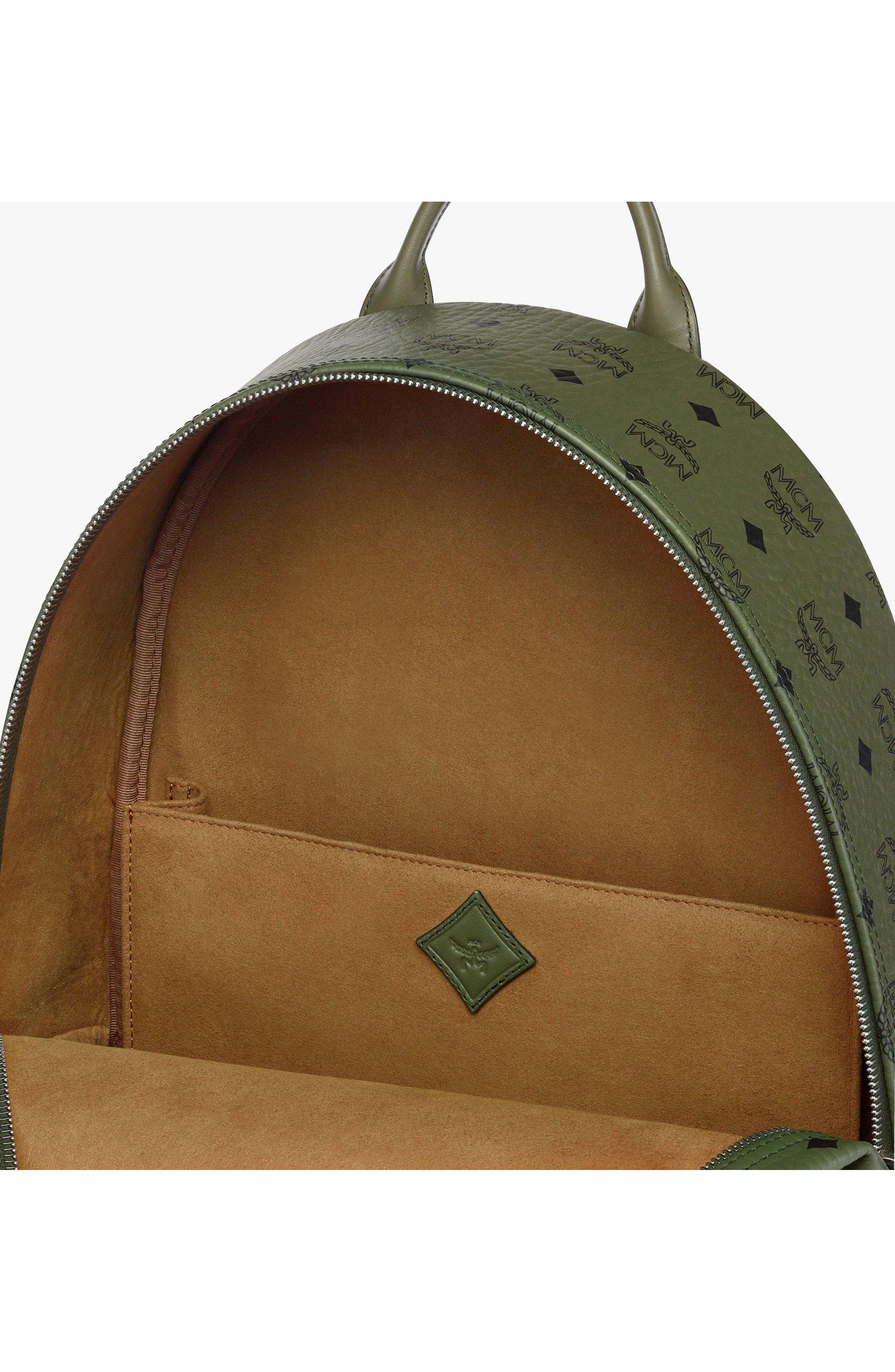 MCM Stark Side Studs Backpack in Visetos, Alternate, color, Khaki Moss