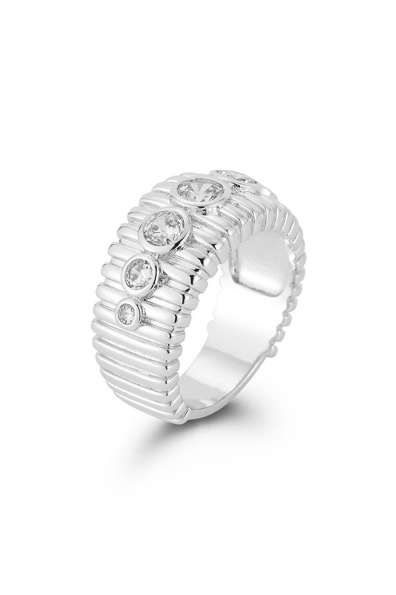 Cubic Zirconia Ribbed Ring, Alternate, color, SILVER