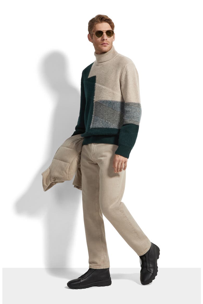 Cashmere & Mohair Turtleneck Sweater, Alternate, color, LIGHT TAUPE/ DARK GREEN