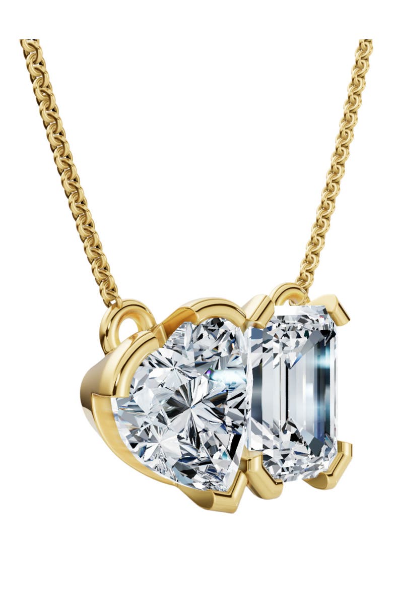 Bliss Diamond 2Ct Toi Et Moi Heart Emerald Diamond Pendant 14k Gold 18" Necklace Lab Grown, Main, color, 