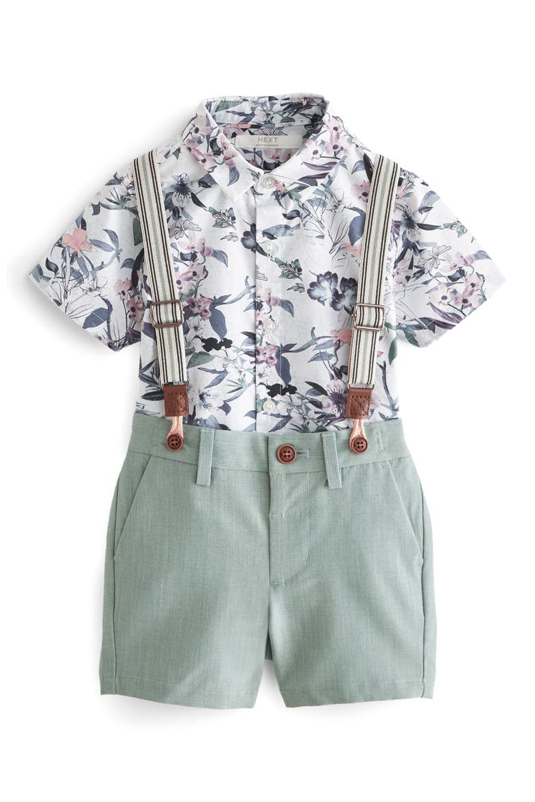 Kids' Floral Button-Up Shirt, Shorts & Suspenders Set, Main, color, BLUE