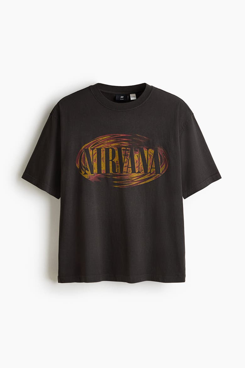 Relaxed-Fit Printed Cotton T-Shirt, Main, color, Washed black/Nirvana