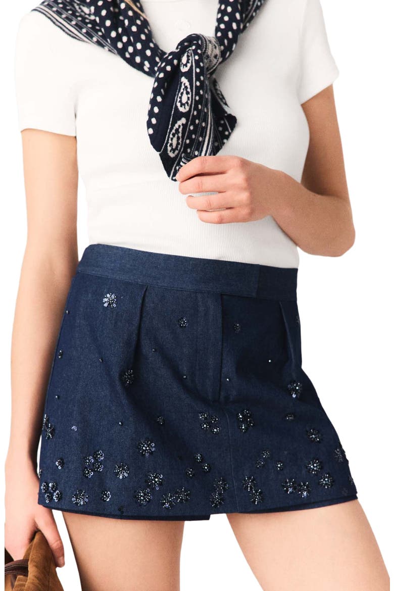 Embroidered layered denim shorts, Alternate, color, Navy