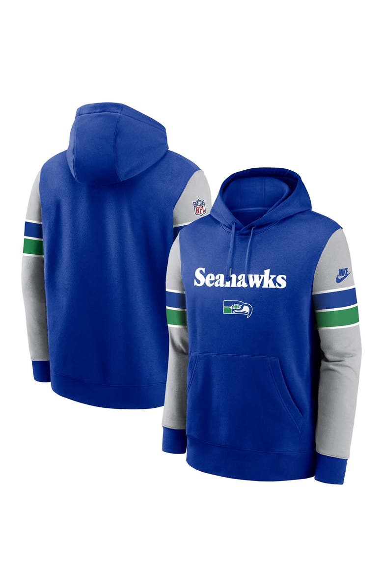 Nike Men's Nike Royal/Gray Seattle Seahawks Throwback Sideline Pullover Hoodie, Alternate, color, Royal