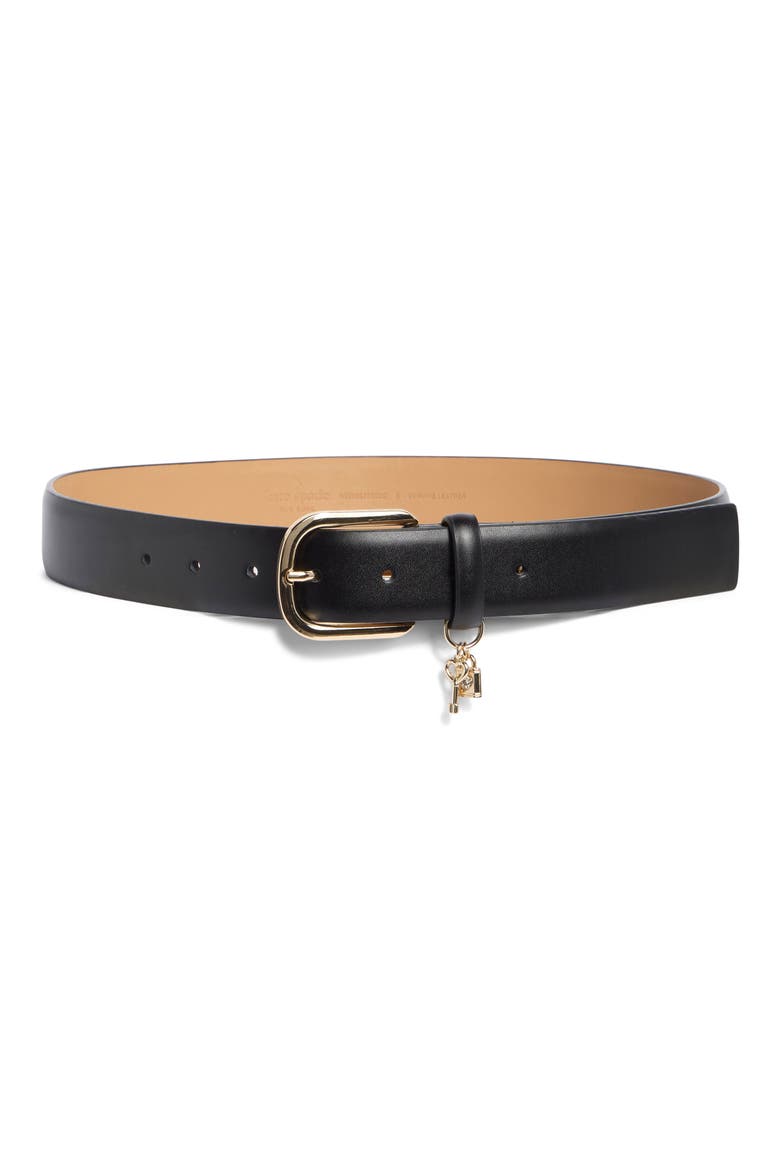 lock & key charm belt, Main, color, BLACK/ POLISHED GOLD