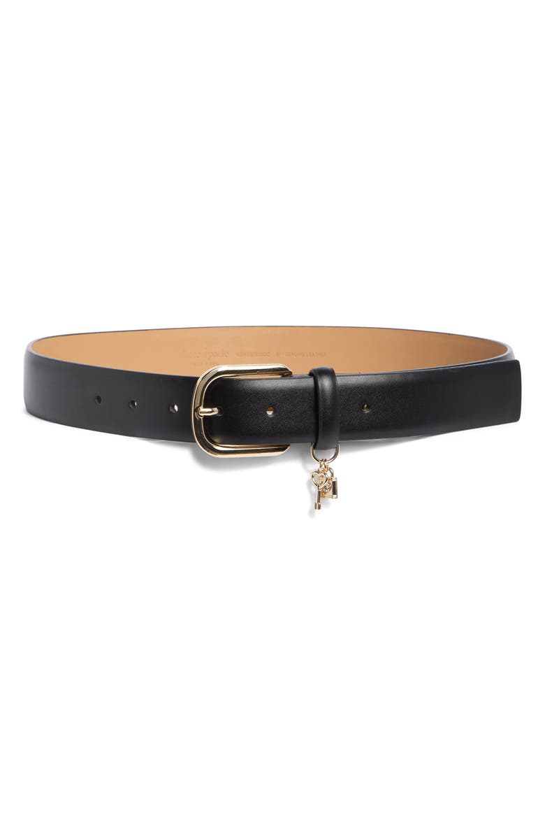 Kate Spade New York lock & key charm belt, Main, color, Black/ Polished Gold