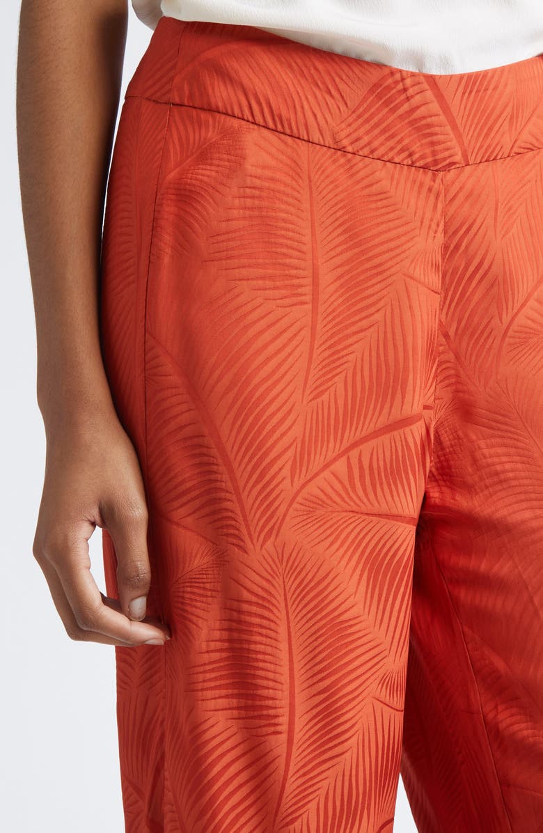 Johanna Ortiz Laid Back Energy Palm Jacquard Wide Leg Satin Pants, Alternate, color, Rust