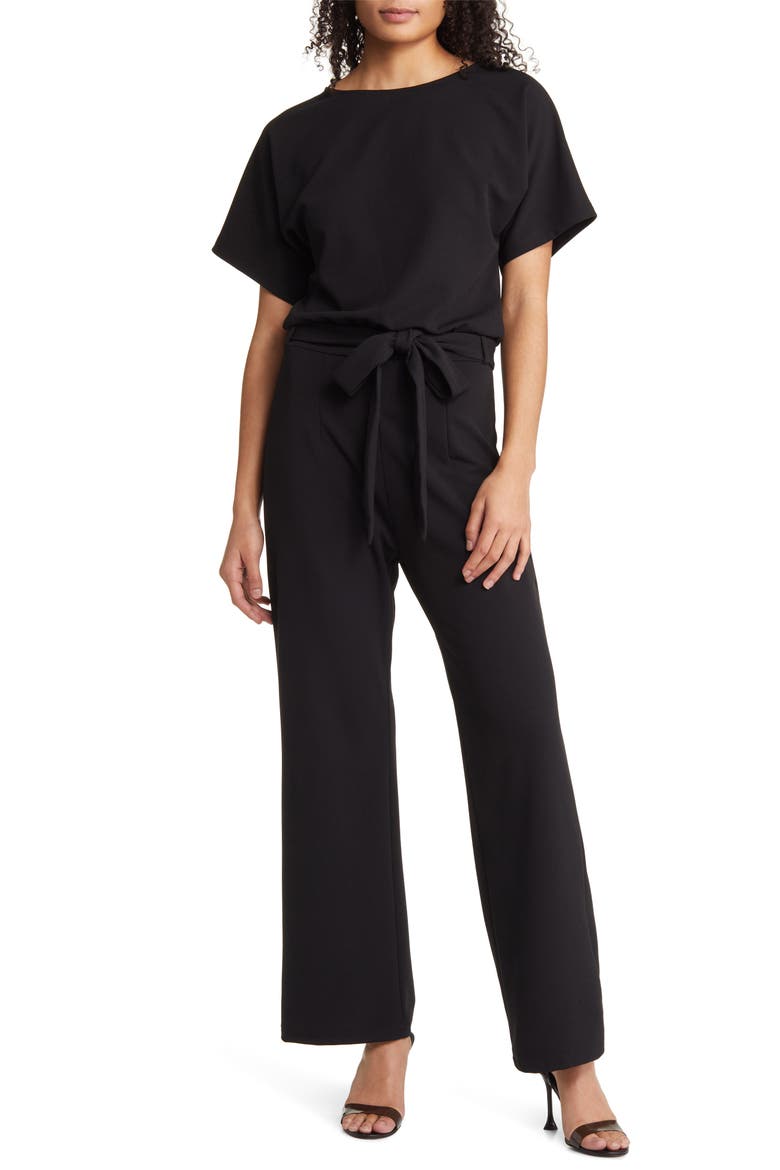 Alexandra Tie Waist Jumpsuit, Main, color, BLACK