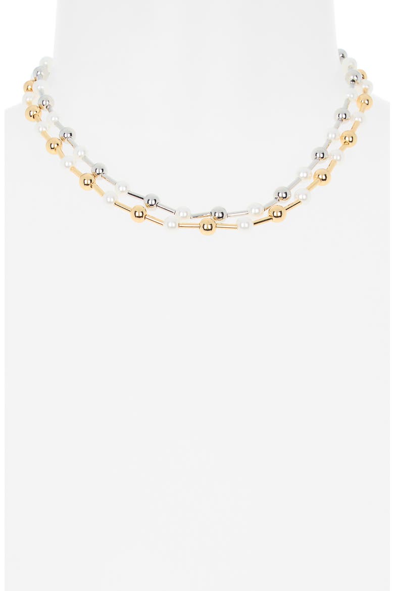 Set of 2 Faux Pearl Beaded Necklaces, Alternate, color, GOLD/SILVER