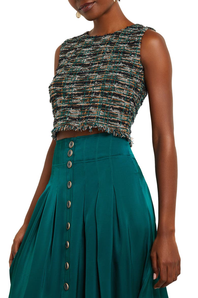 Metallic Fringe Crop Tweed Tank, Alternate, color, SPRUCE/NEW IVORY/BLACK/COPPER