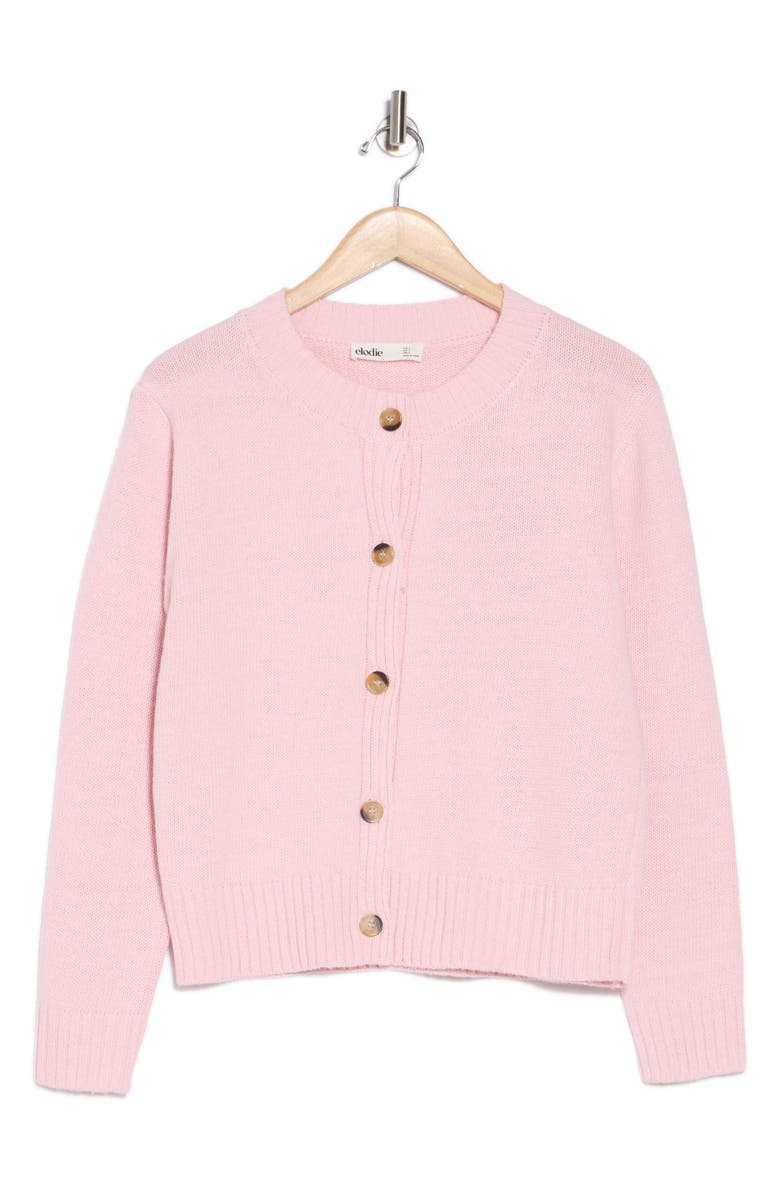 Elodie Crewneck Button Front Cardigan, Alternate, color, Baby Pink