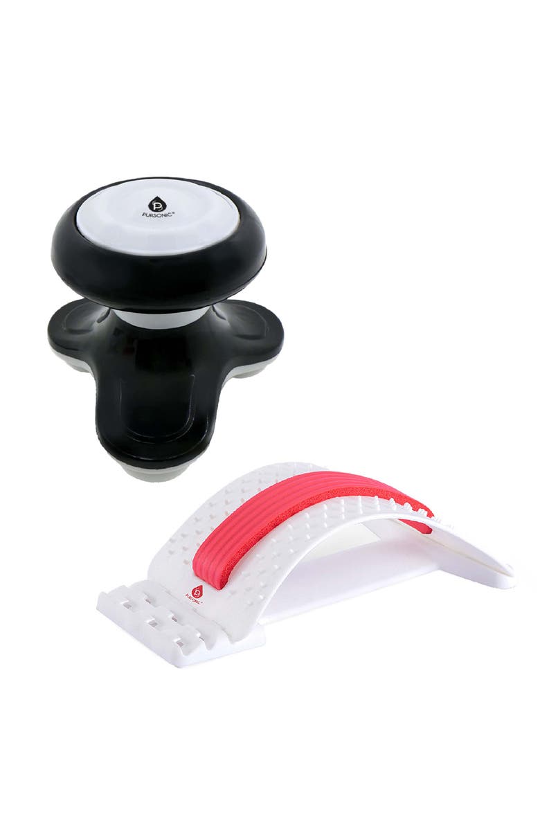 PURSONIC Total Body Relaxation Bundle Handheld Electric Sport Massager + Back Stretching Device, Main, color, Black