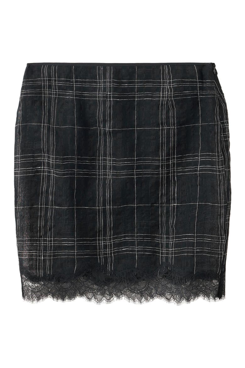 Checkered Linen Blend Miniskirt, Main, color, BLACK