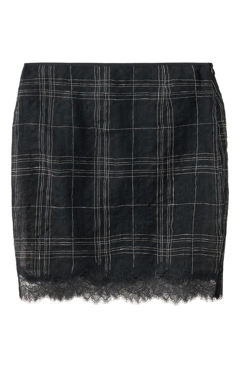 Checkered Linen Blend Miniskirt