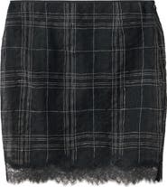 MANGO Checkered Linen Blend Miniskirt