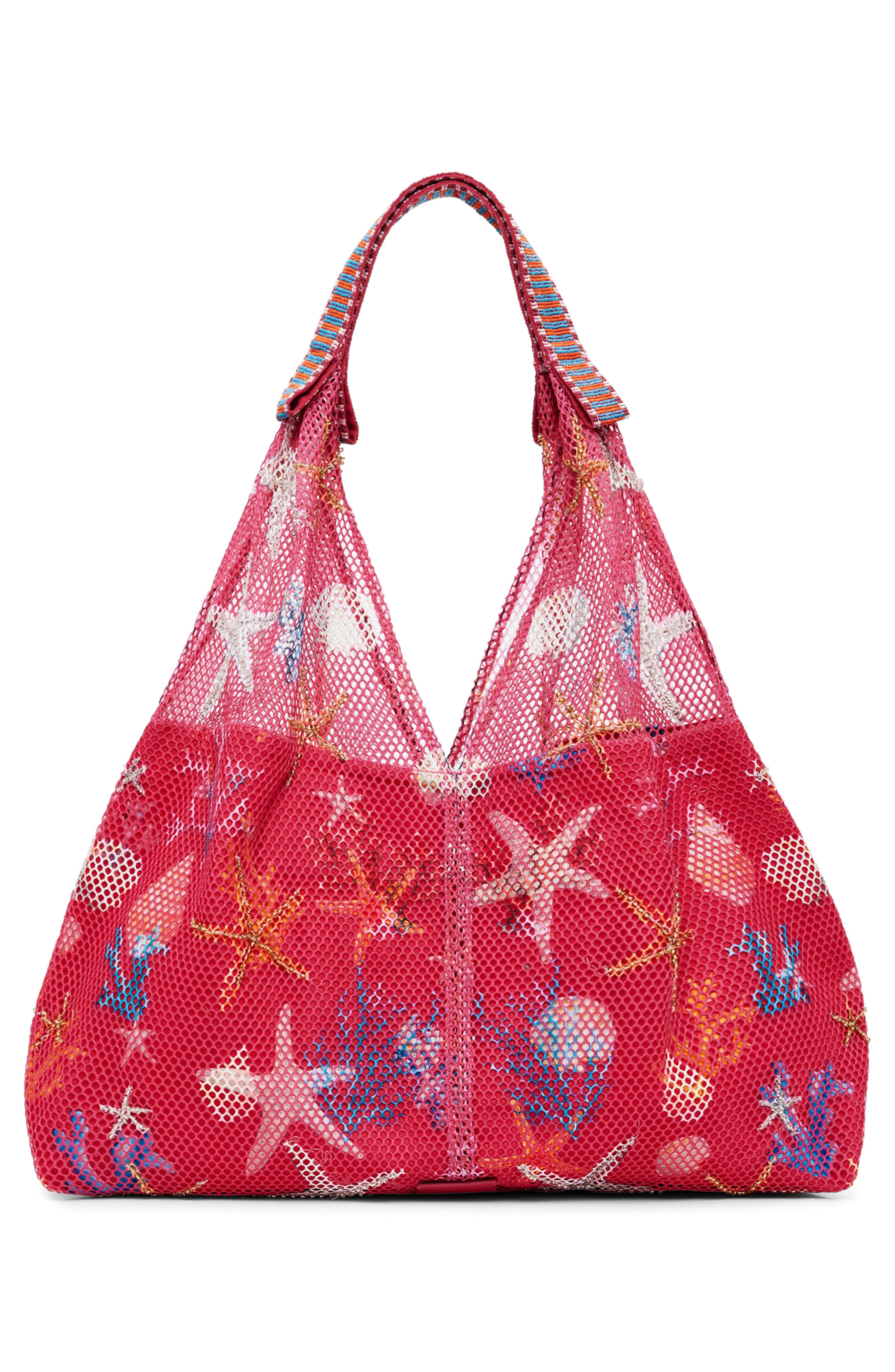 Desigual Print Embellished Net Shopper, Alternate, color, Fuchsia