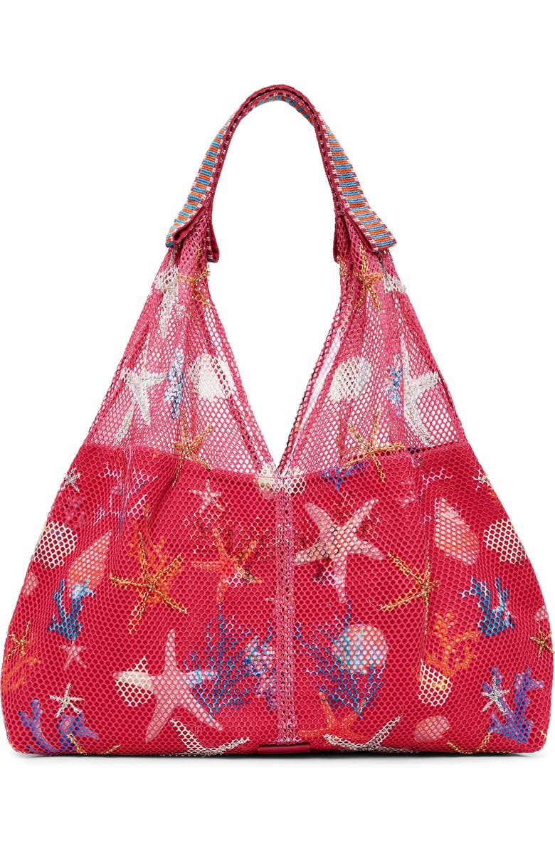 Desigual Print Embellished Net Shopper, Alternate, color, Fuchsia