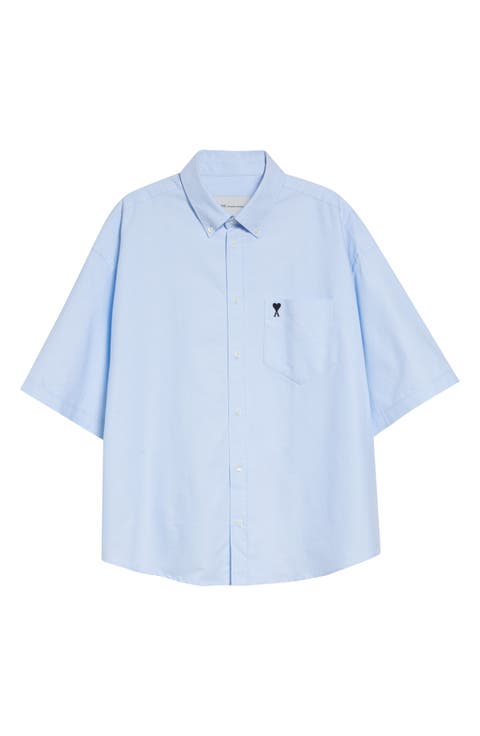 Ami de Coeur Embroidered Boxy Cotton Poplin Button-Up Shirt