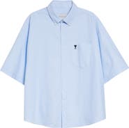 AMI PARIS Ami de Coeur Embroidered Boxy Cotton Poplin Button-Up Shirt