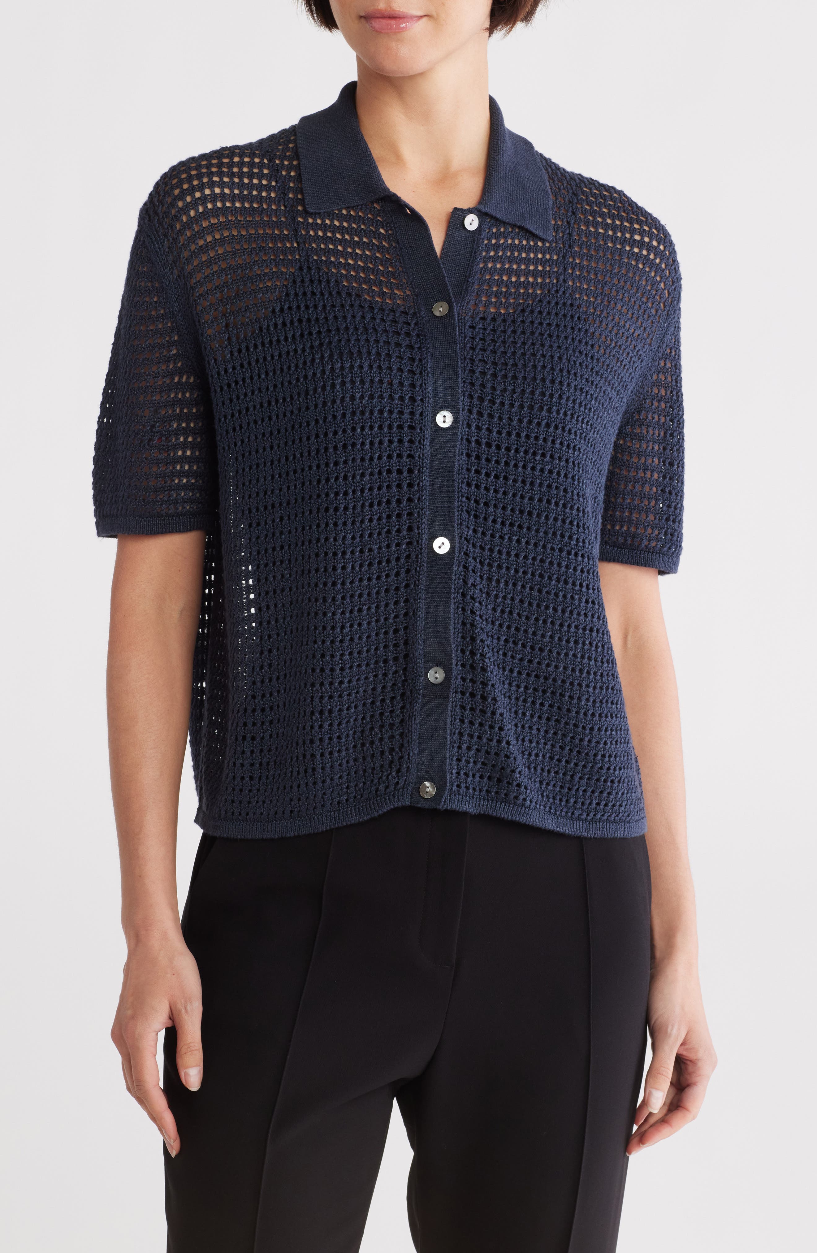 Theory Neo Open Stitch Linen Blend Mesh Cardigan